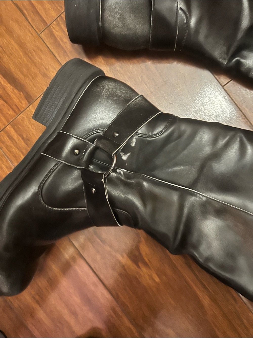 Black Mid-Calf Buckle Riding Boots - Picture 4 of 4